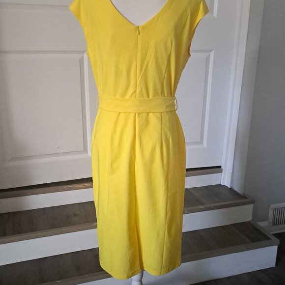 MUXXN Vintage 1950s Sryle Wrap V Neck Tie Waist Yellow Dress XL NWT - Picture 5 of 9